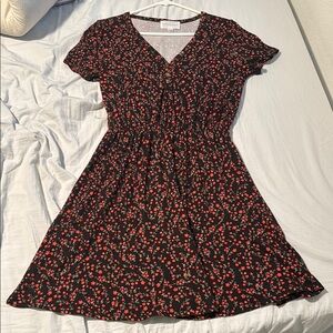 French Grey Red A-line V-neck Mini Dress